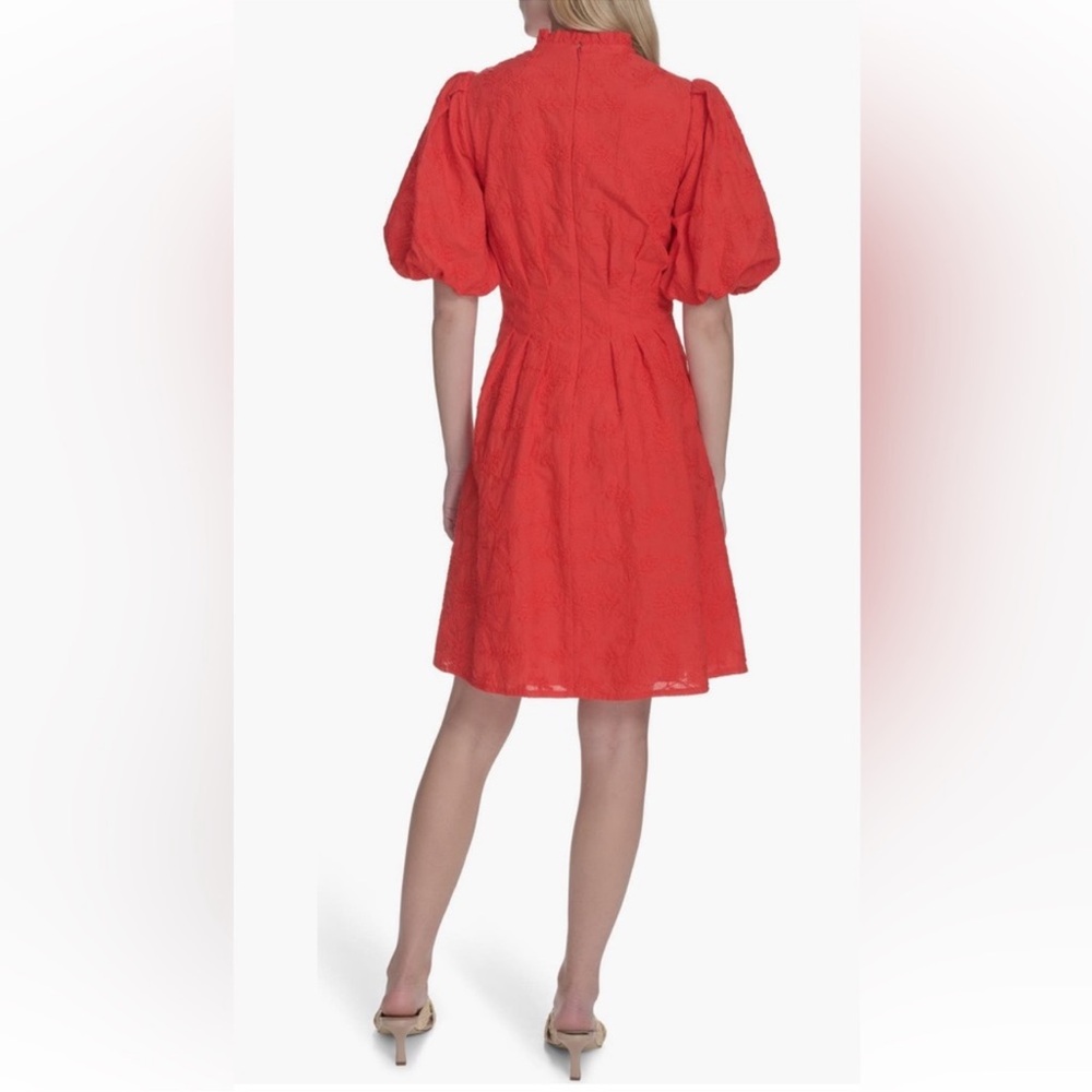 NWT Eliza J Floral Embroidered Puff Sleeve Cotton Fit & Flare Dress Sz 14 - Picture 2 of 12